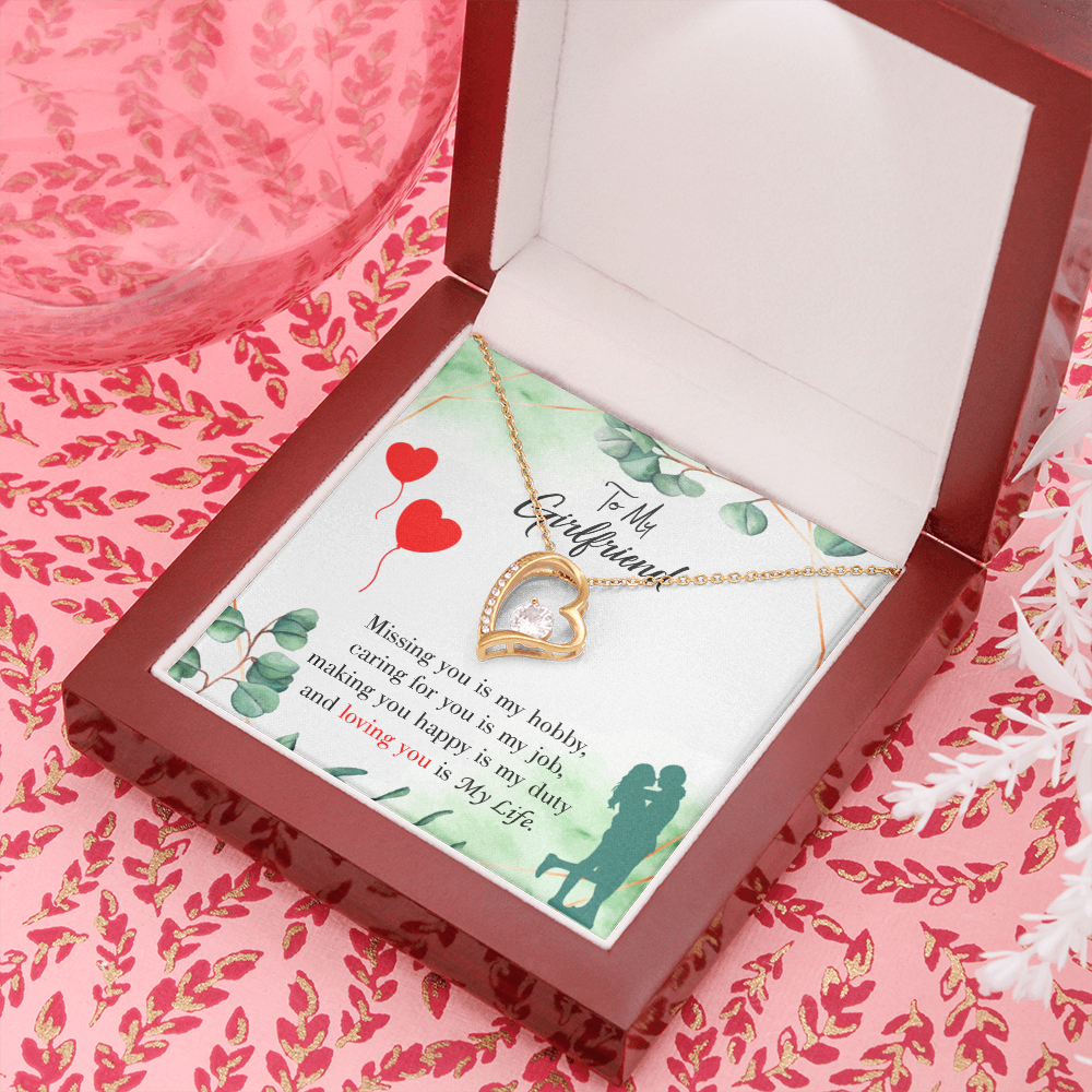To My Girlfriend Missing You is my Hobby Forever Necklace w Message Card-Express Your Love Gifts