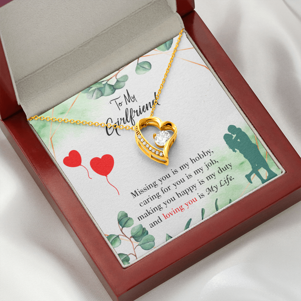 To My Girlfriend Missing You is my Hobby Forever Necklace w Message Card-Express Your Love Gifts