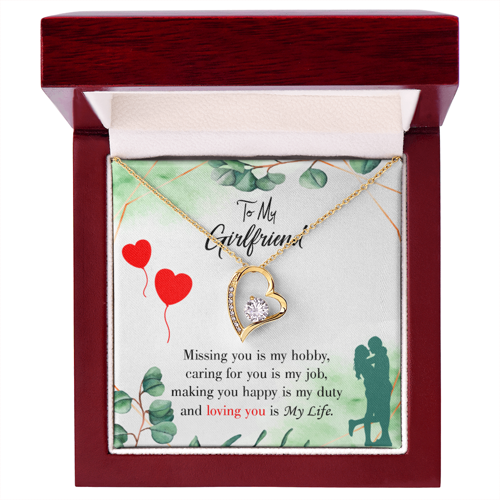 To My Girlfriend Missing You is my Hobby Forever Necklace w Message Card-Express Your Love Gifts