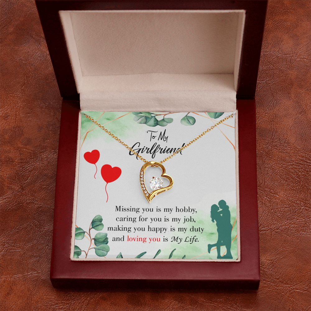 To My Girlfriend Missing You is my Hobby Forever Necklace w Message Card-Express Your Love Gifts