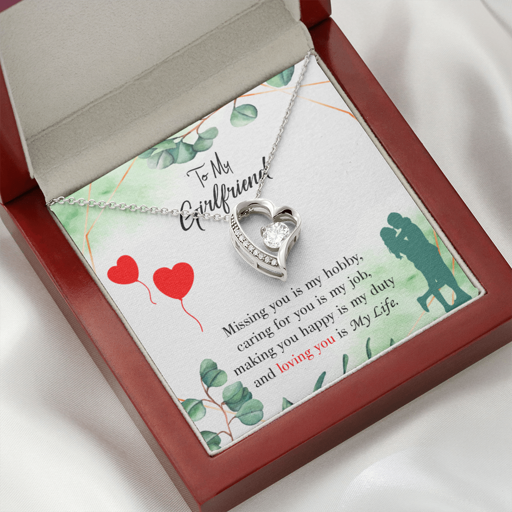 To My Girlfriend Missing You is my Hobby Forever Necklace w Message Card-Express Your Love Gifts