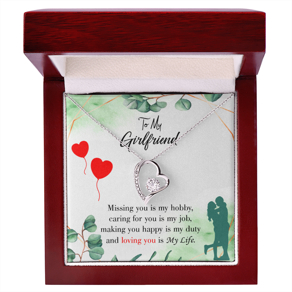 To My Girlfriend Missing You is my Hobby Forever Necklace w Message Card-Express Your Love Gifts