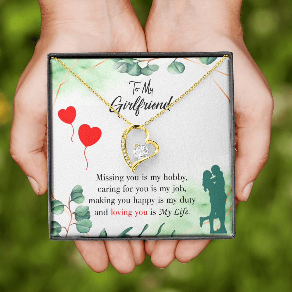 To My Girlfriend Missing You is my Hobby Forever Necklace w Message Card-Express Your Love Gifts