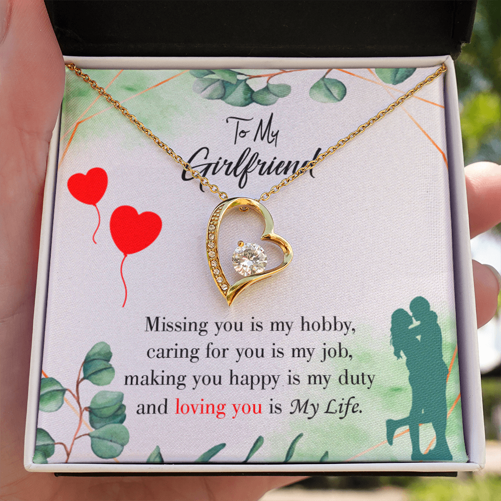 To My Girlfriend Missing You is my Hobby Forever Necklace w Message Card-Express Your Love Gifts