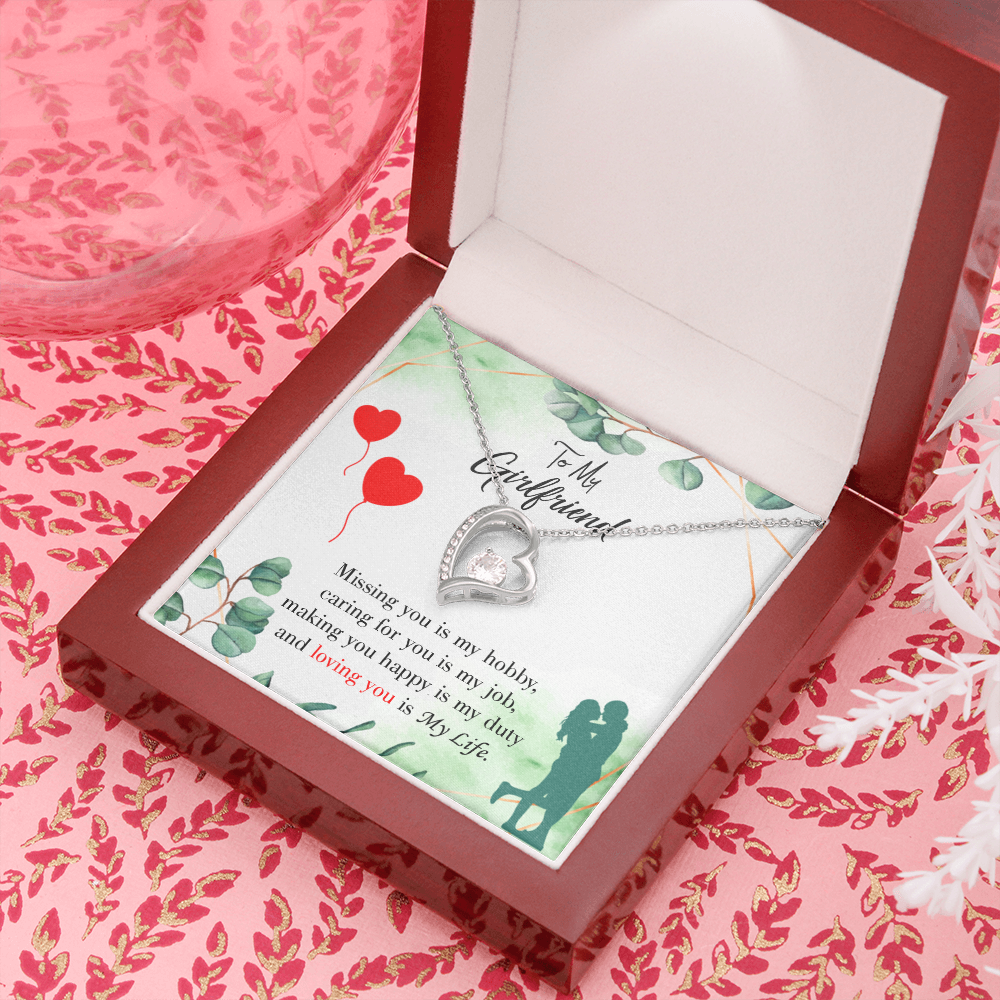 To My Girlfriend Missing You is my Hobby Forever Necklace w Message Card-Express Your Love Gifts