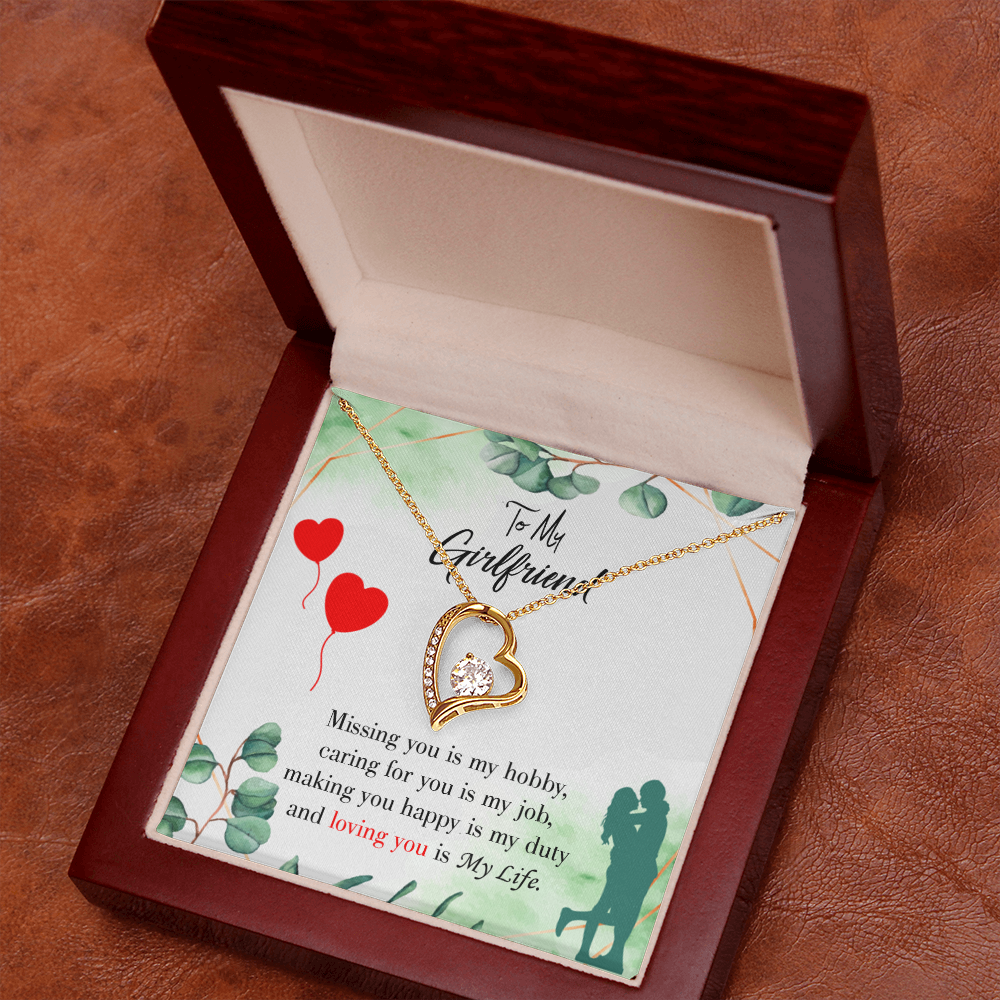 To My Girlfriend Missing You is my Hobby Forever Necklace w Message Card-Express Your Love Gifts