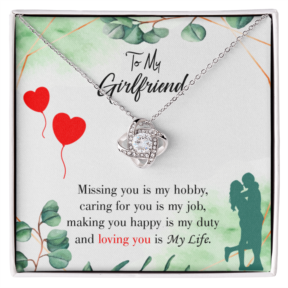 To My Girlfriend Missing You is my Hobby Infinity Knot Necklace Message Card-Express Your Love Gifts