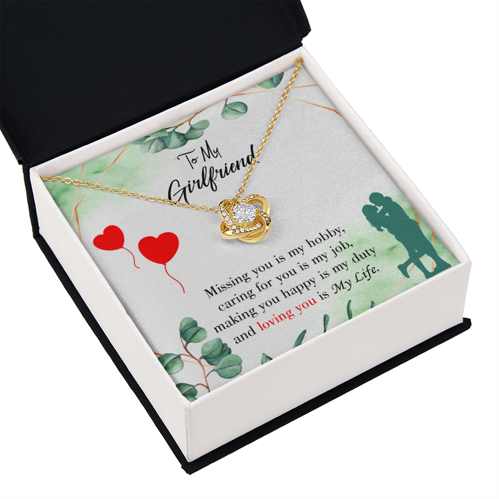 To My Girlfriend Missing You is my Hobby Infinity Knot Necklace Message Card-Express Your Love Gifts