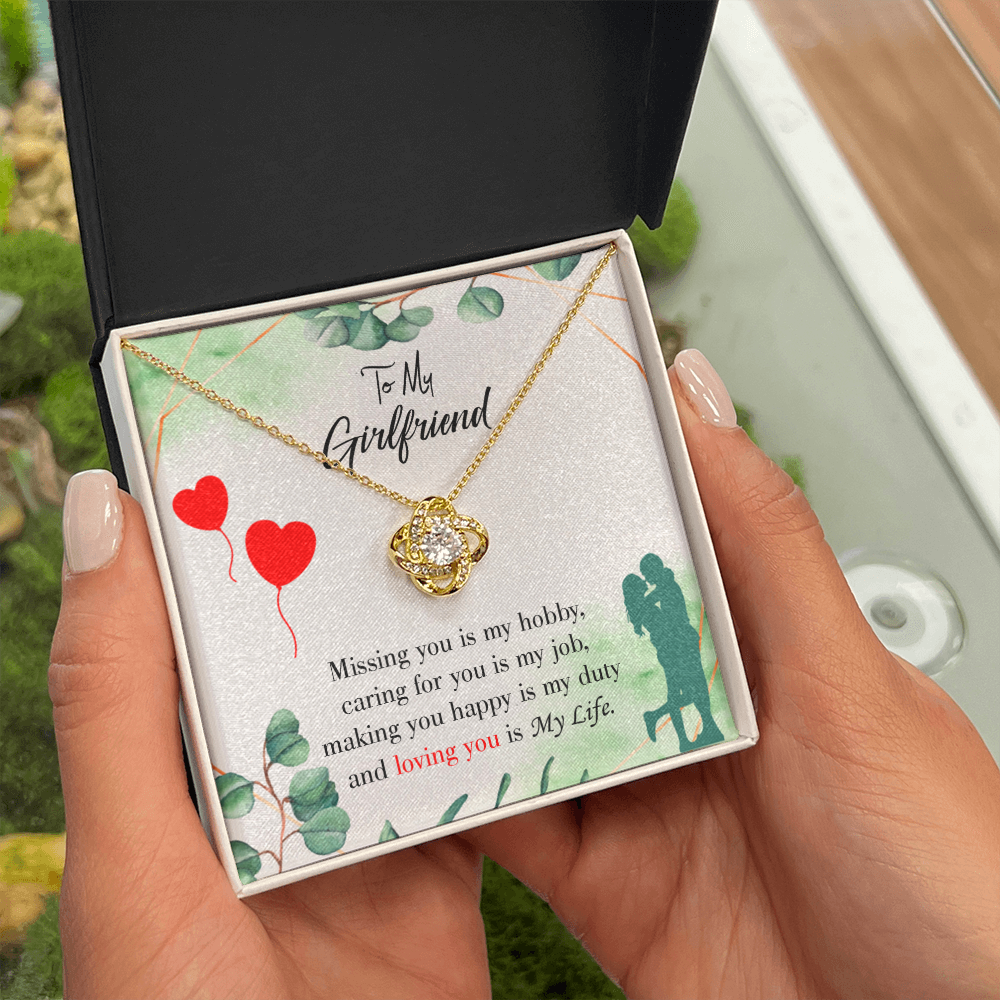 To My Girlfriend Missing You is my Hobby Infinity Knot Necklace Message Card-Express Your Love Gifts