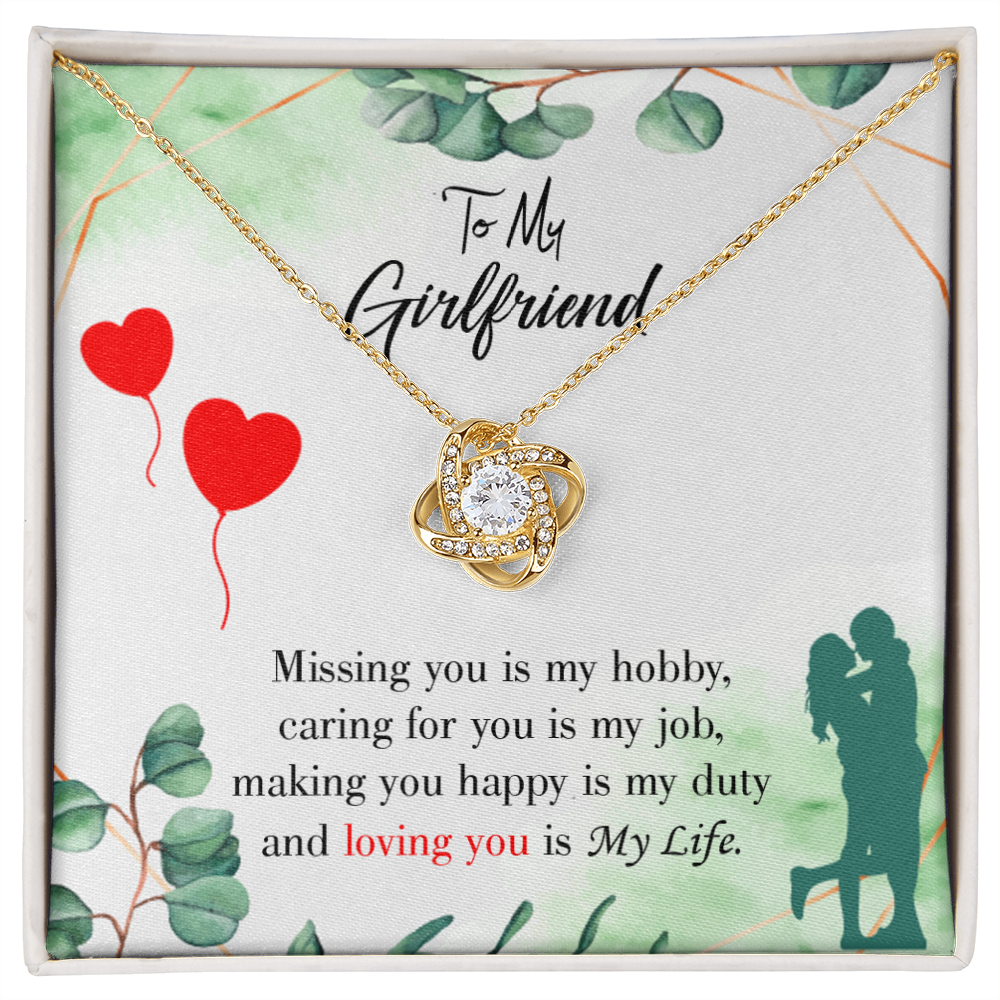 To My Girlfriend Missing You is my Hobby Infinity Knot Necklace Message Card-Express Your Love Gifts