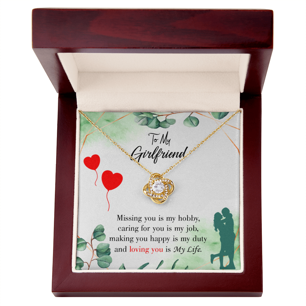 To My Girlfriend Missing You is my Hobby Infinity Knot Necklace Message Card-Express Your Love Gifts