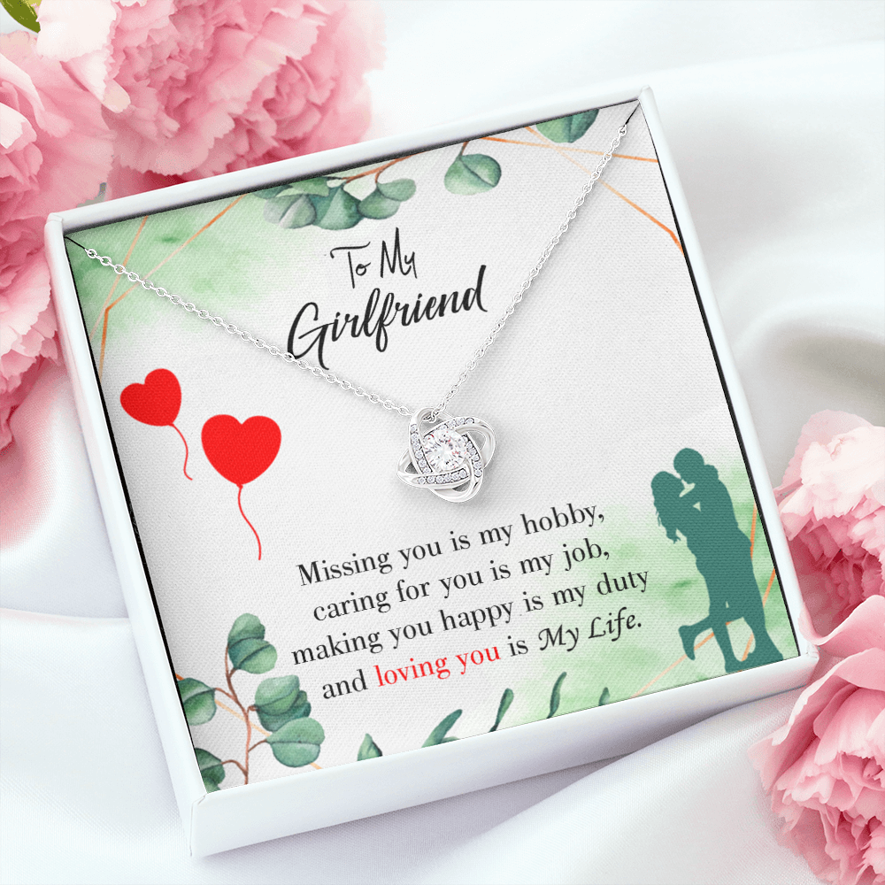 To My Girlfriend Missing You is my Hobby Infinity Knot Necklace Message Card-Express Your Love Gifts