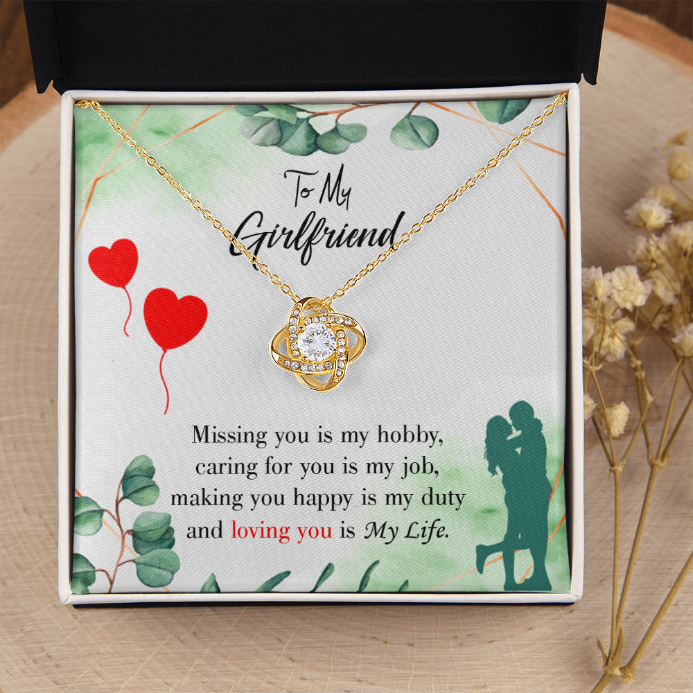 To My Girlfriend Missing You is my Hobby Infinity Knot Necklace Message Card-Express Your Love Gifts