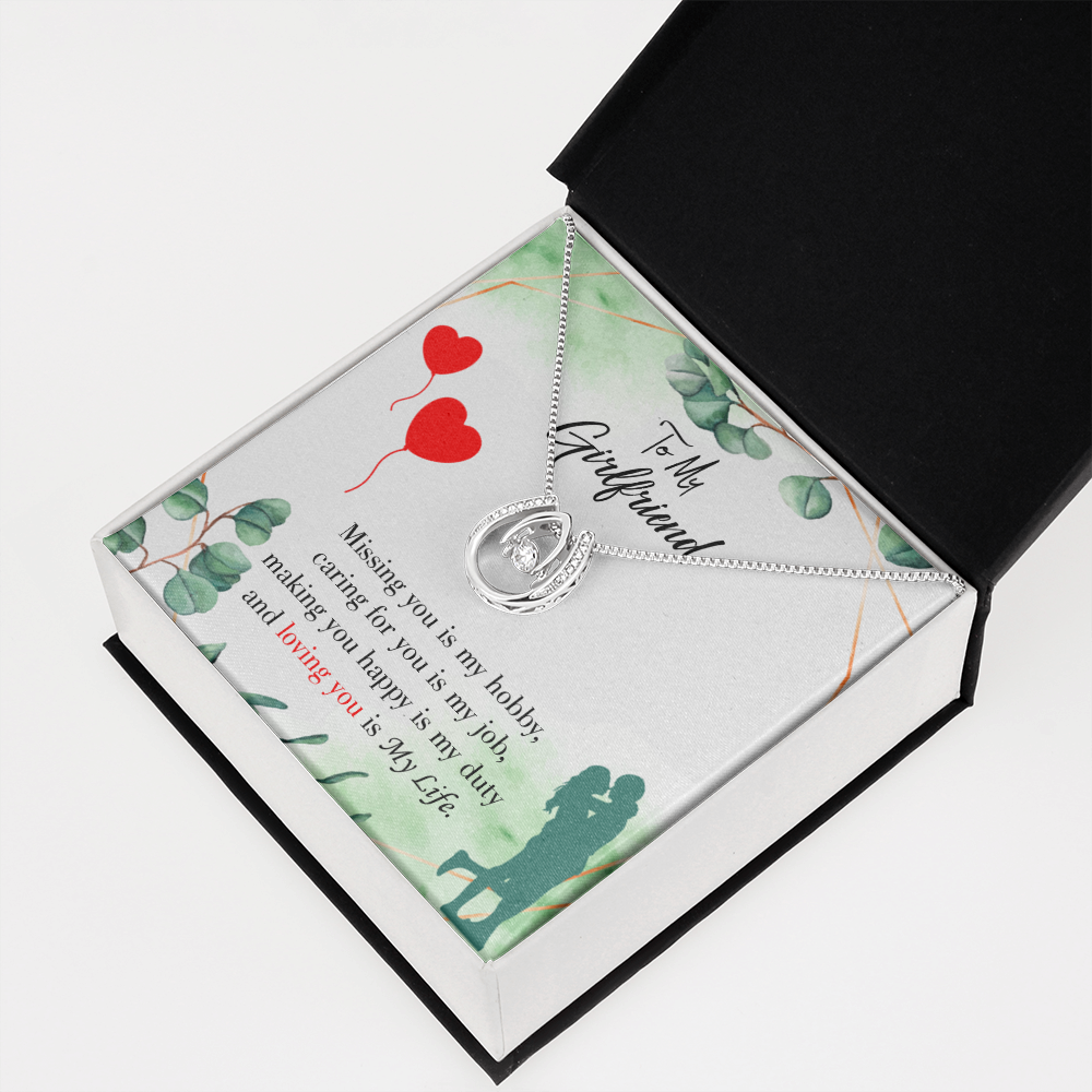 To My Girlfriend Missing You is my Hobby Lucky Horseshoe Necklace Message Card 14k w CZ Crystals-Express Your Love Gifts