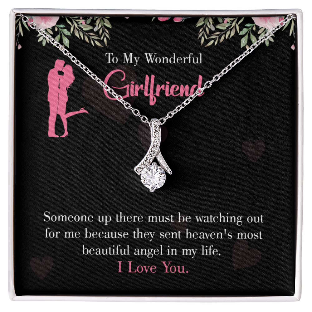 To My Girlfriend Most Beautiful Angel Alluring Ribbon Necklace Message Card-Express Your Love Gifts
