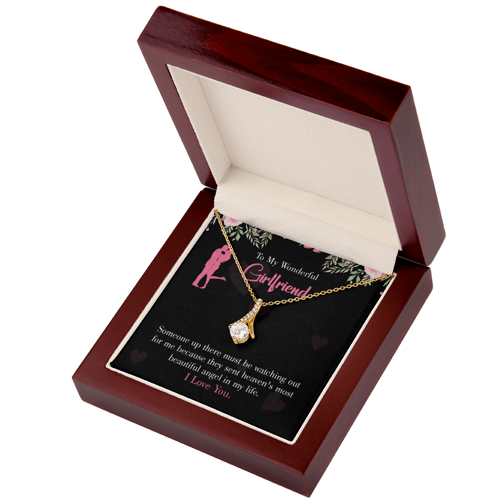 To My Girlfriend Most Beautiful Angel Alluring Ribbon Necklace Message Card-Express Your Love Gifts