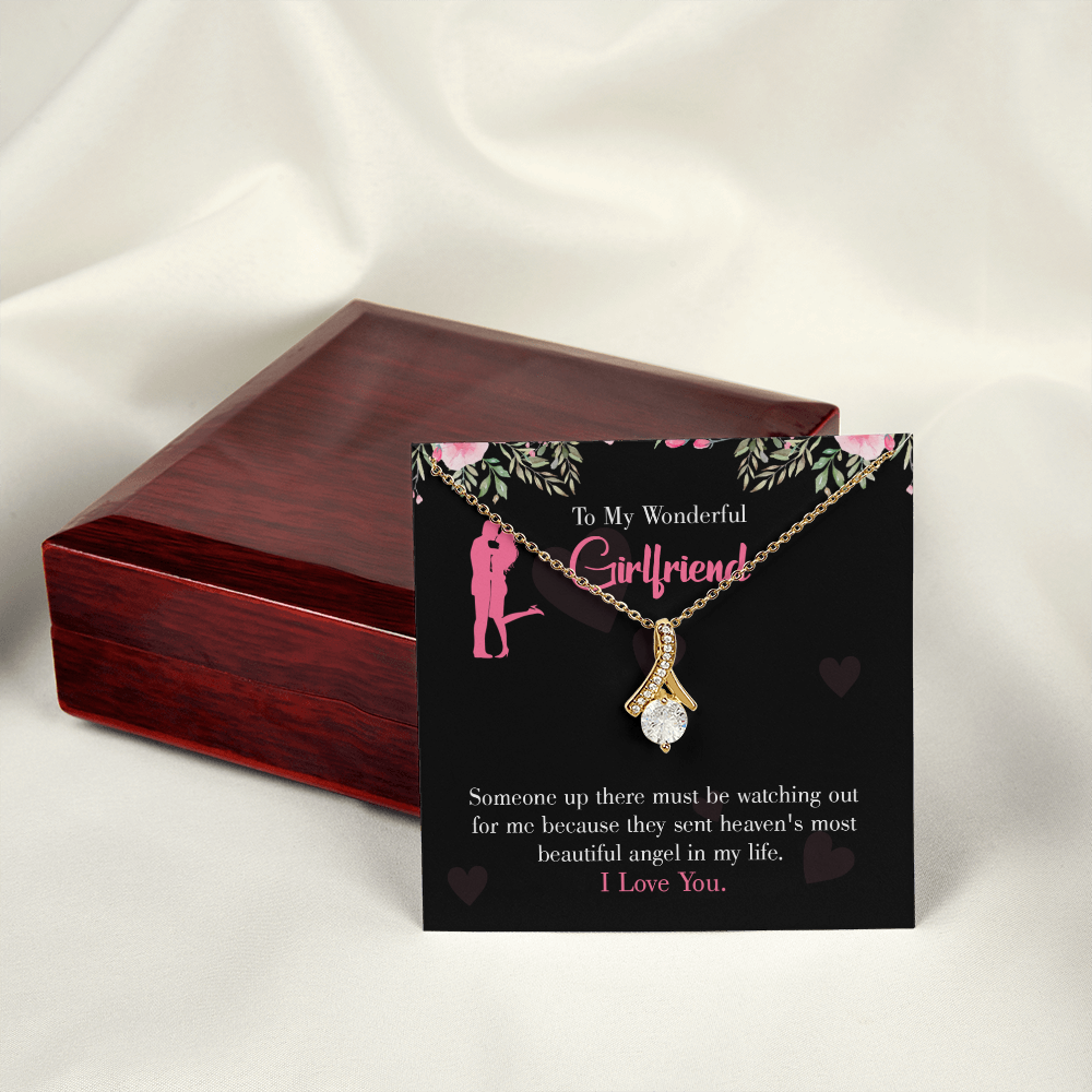 To My Girlfriend Most Beautiful Angel Alluring Ribbon Necklace Message Card-Express Your Love Gifts