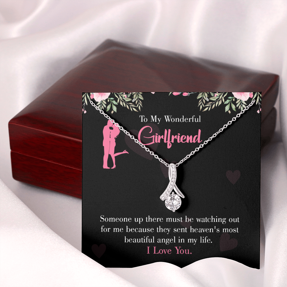 To My Girlfriend Most Beautiful Angel Alluring Ribbon Necklace Message Card-Express Your Love Gifts