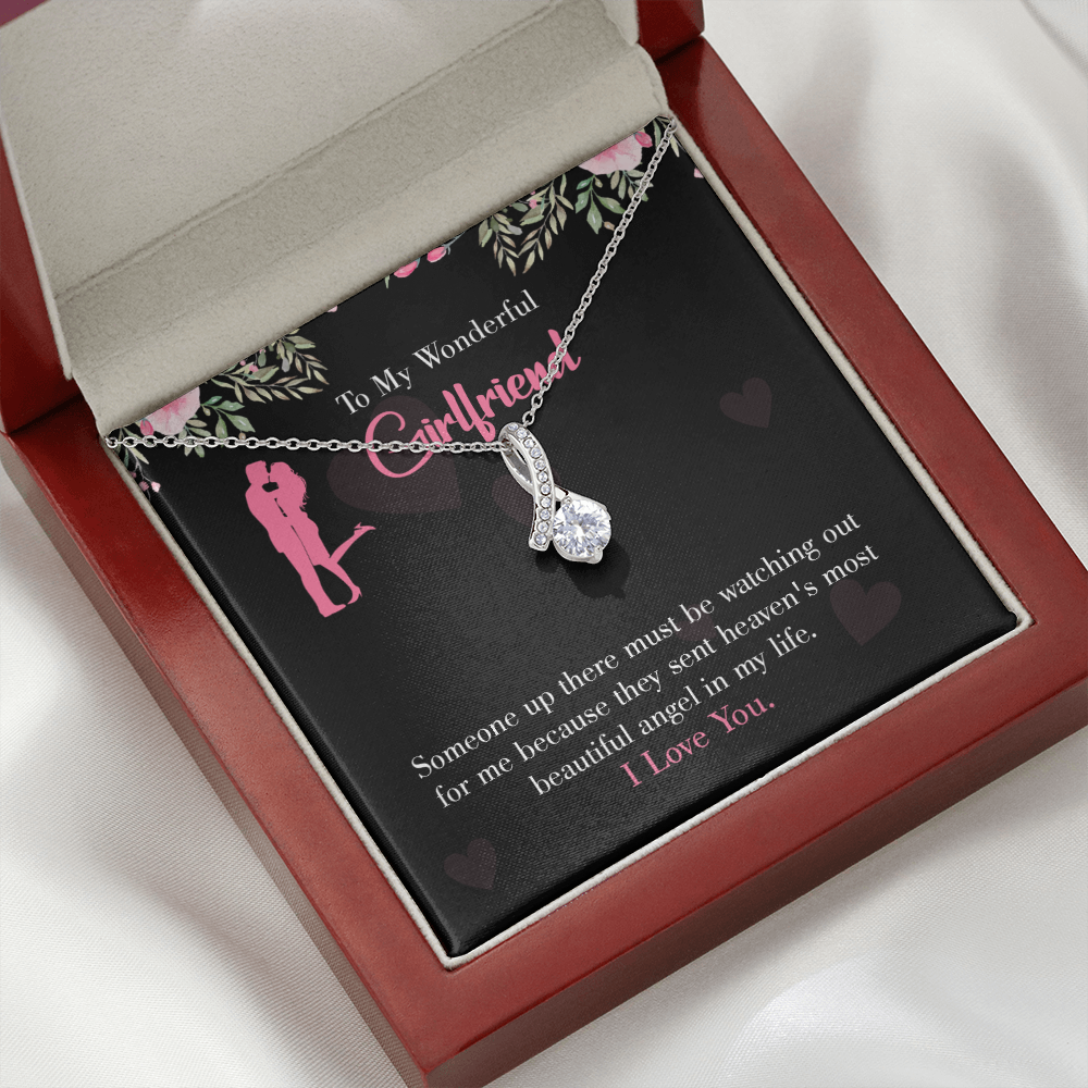 To My Girlfriend Most Beautiful Angel Alluring Ribbon Necklace Message Card-Express Your Love Gifts