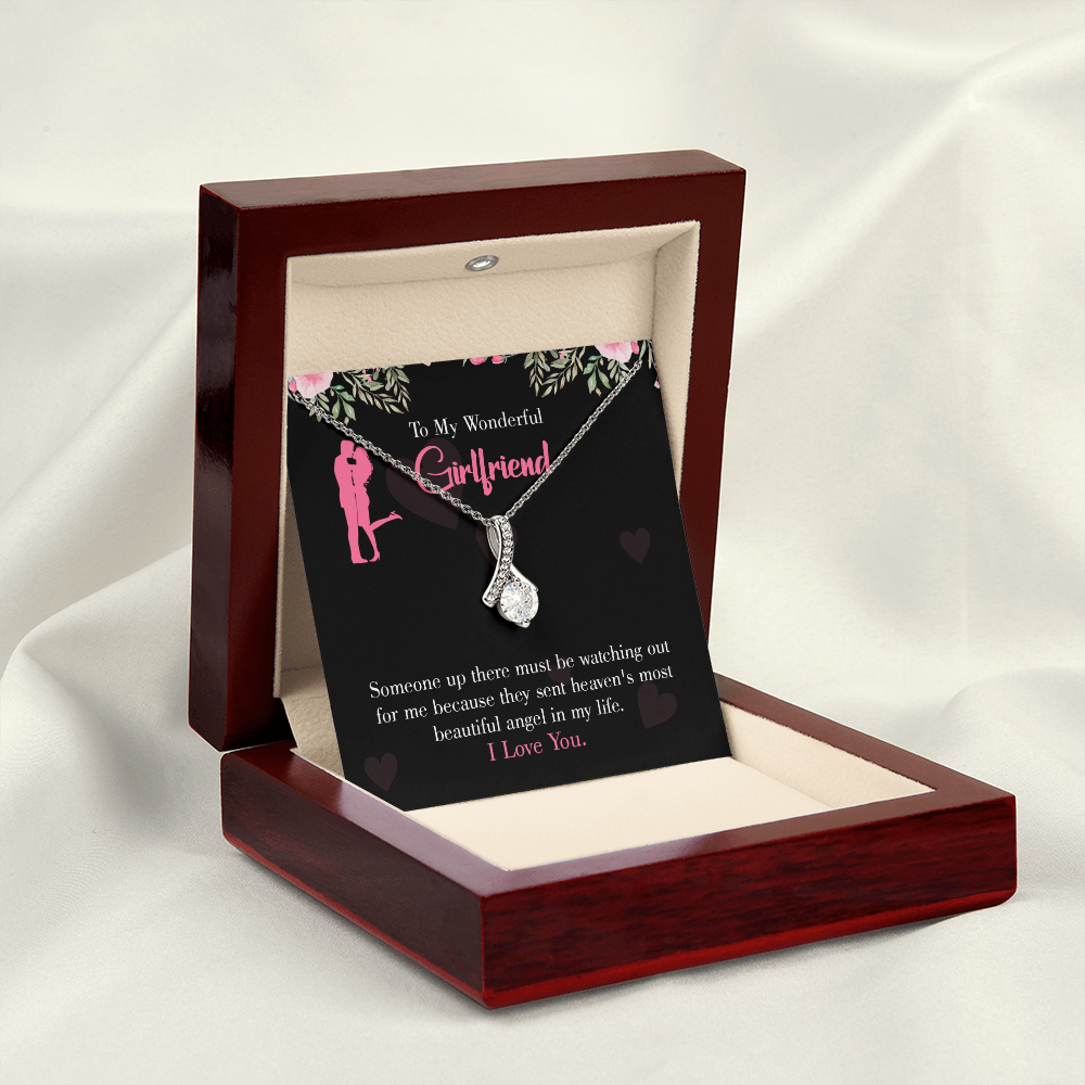 To My Girlfriend Most Beautiful Angel Alluring Ribbon Necklace Message Card-Express Your Love Gifts