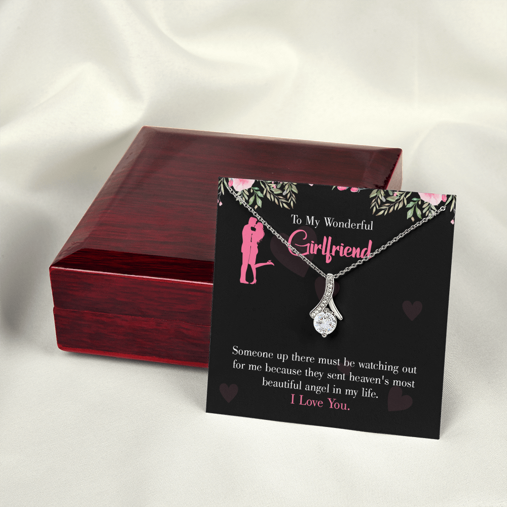 To My Girlfriend Most Beautiful Angel Alluring Ribbon Necklace Message Card-Express Your Love Gifts