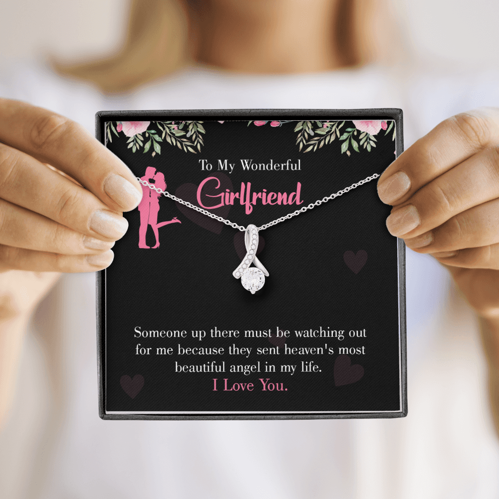 To My Girlfriend Most Beautiful Angel Alluring Ribbon Necklace Message Card-Express Your Love Gifts