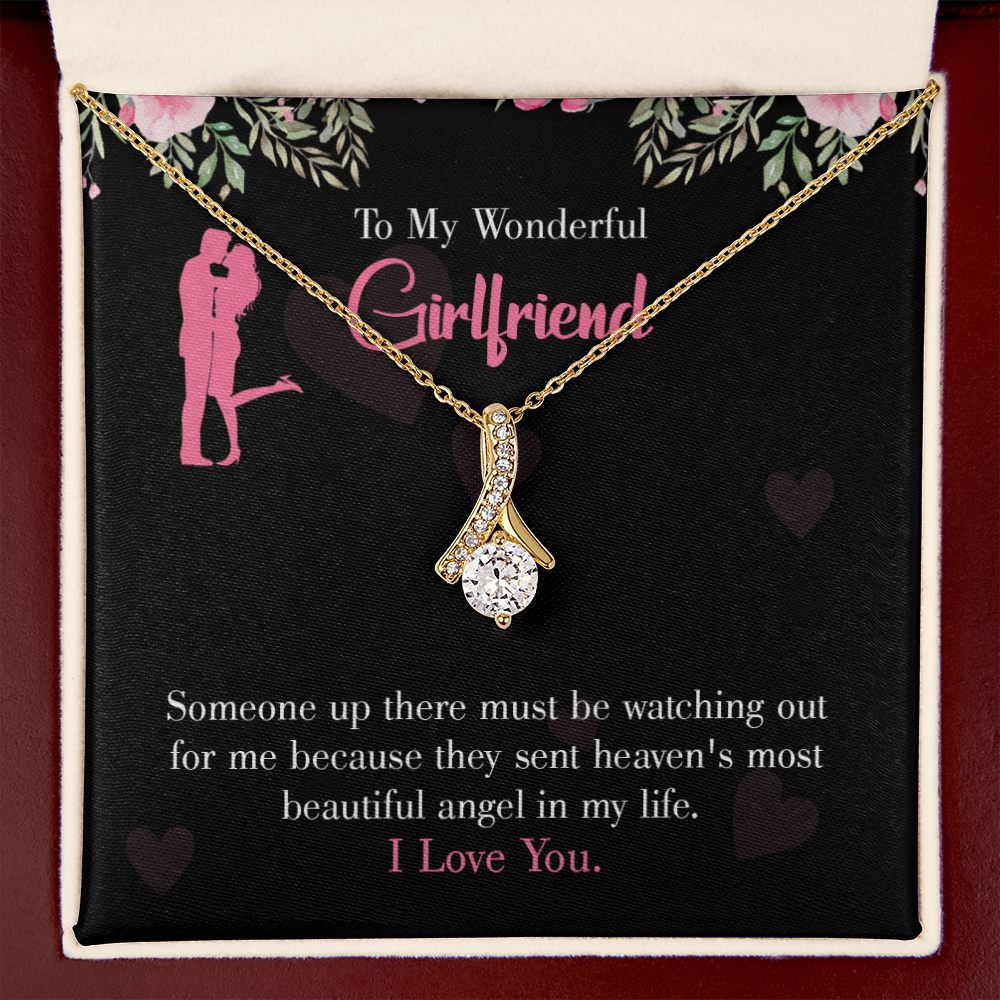 To My Girlfriend Most Beautiful Angel Alluring Ribbon Necklace Message Card-Express Your Love Gifts