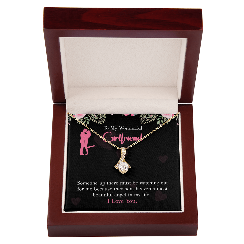 To My Girlfriend Most Beautiful Angel Alluring Ribbon Necklace Message Card-Express Your Love Gifts