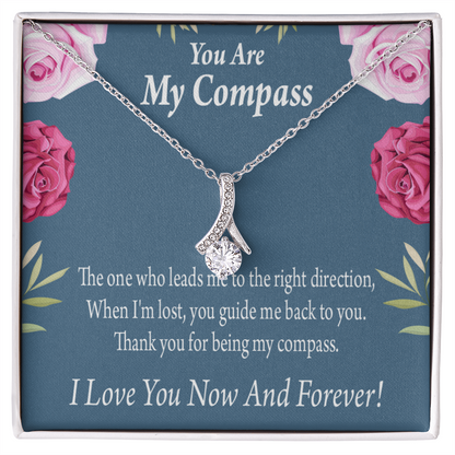To My Girlfriend My Compass Alluring Ribbon Necklace Message Card-Express Your Love Gifts