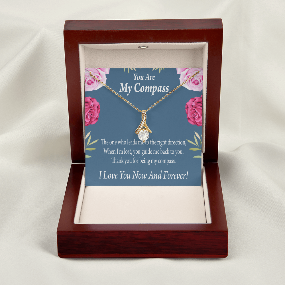 To My Girlfriend My Compass Alluring Ribbon Necklace Message Card-Express Your Love Gifts