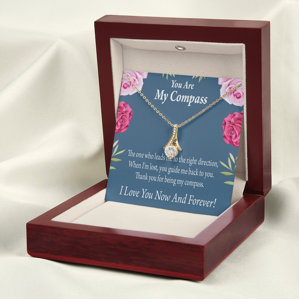 To My Girlfriend My Compass Alluring Ribbon Necklace Message Card-Express Your Love Gifts