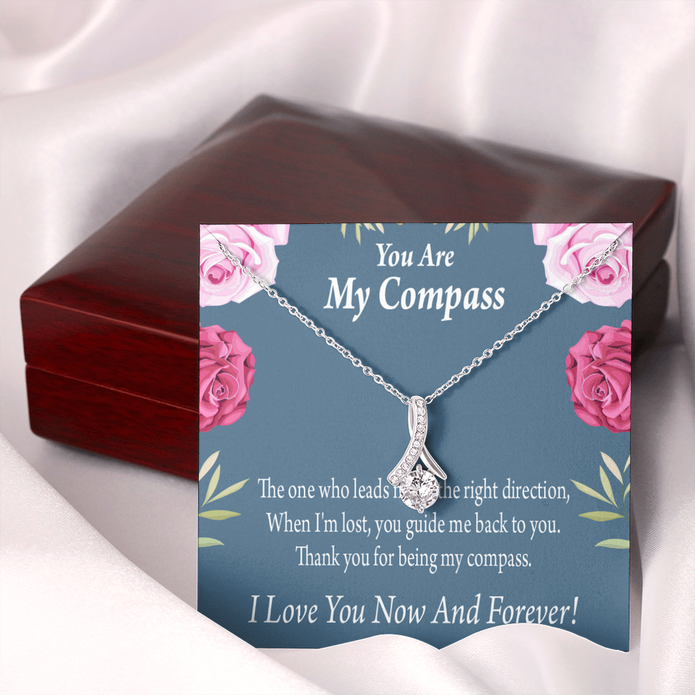 To My Girlfriend My Compass Alluring Ribbon Necklace Message Card-Express Your Love Gifts