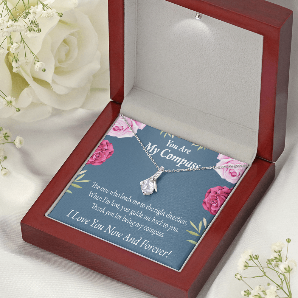 To My Girlfriend My Compass Alluring Ribbon Necklace Message Card-Express Your Love Gifts