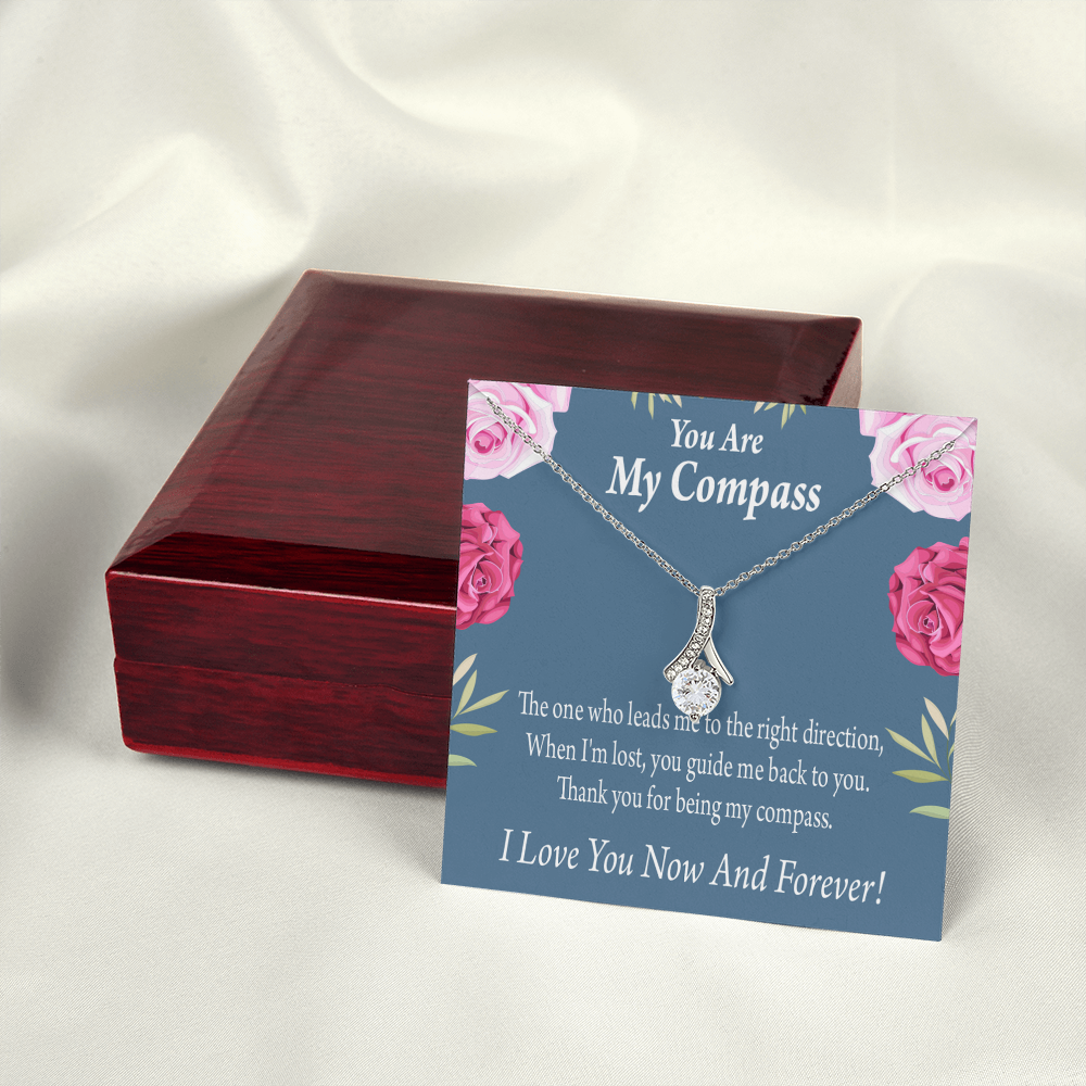 To My Girlfriend My Compass Alluring Ribbon Necklace Message Card-Express Your Love Gifts