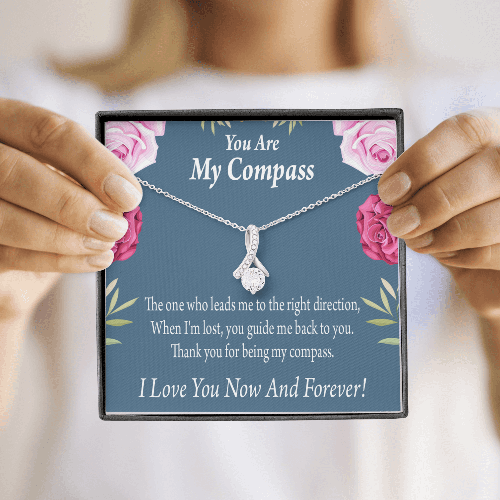 To My Girlfriend My Compass Alluring Ribbon Necklace Message Card-Express Your Love Gifts