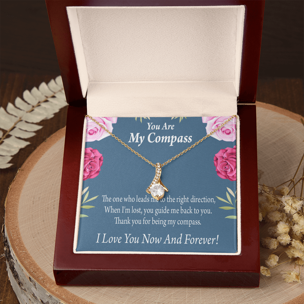 To My Girlfriend My Compass Alluring Ribbon Necklace Message Card-Express Your Love Gifts