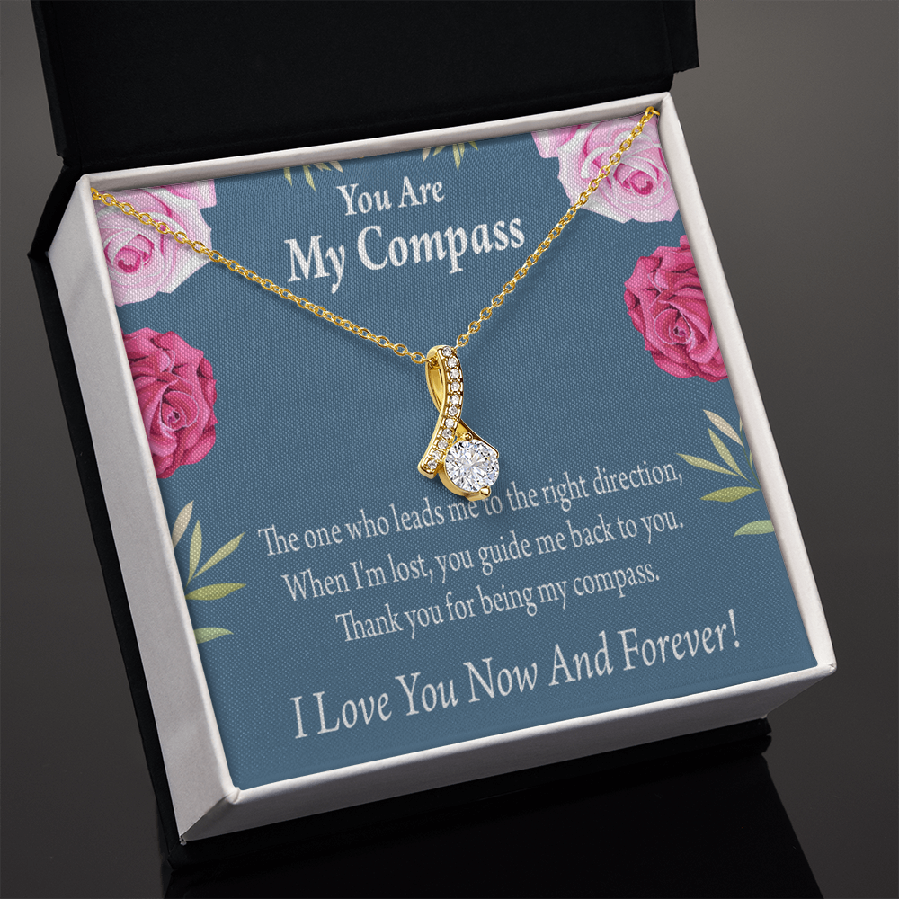 To My Girlfriend My Compass Alluring Ribbon Necklace Message Card-Express Your Love Gifts