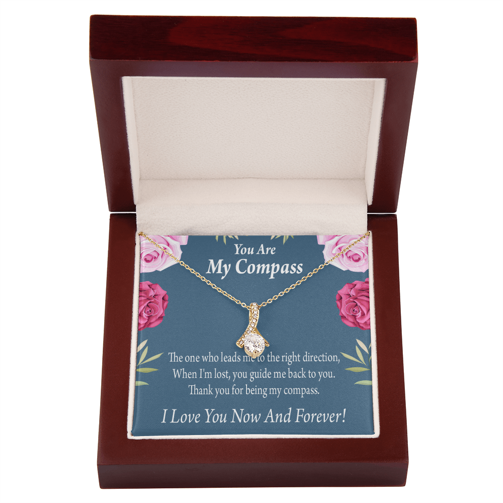 To My Girlfriend My Compass Alluring Ribbon Necklace Message Card-Express Your Love Gifts
