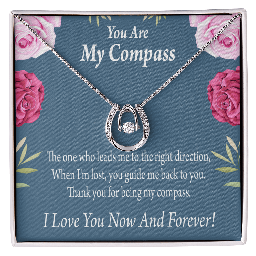 To My Girlfriend My Compass Lucky Horseshoe Necklace Message Card 14k w CZ Crystals-Express Your Love Gifts