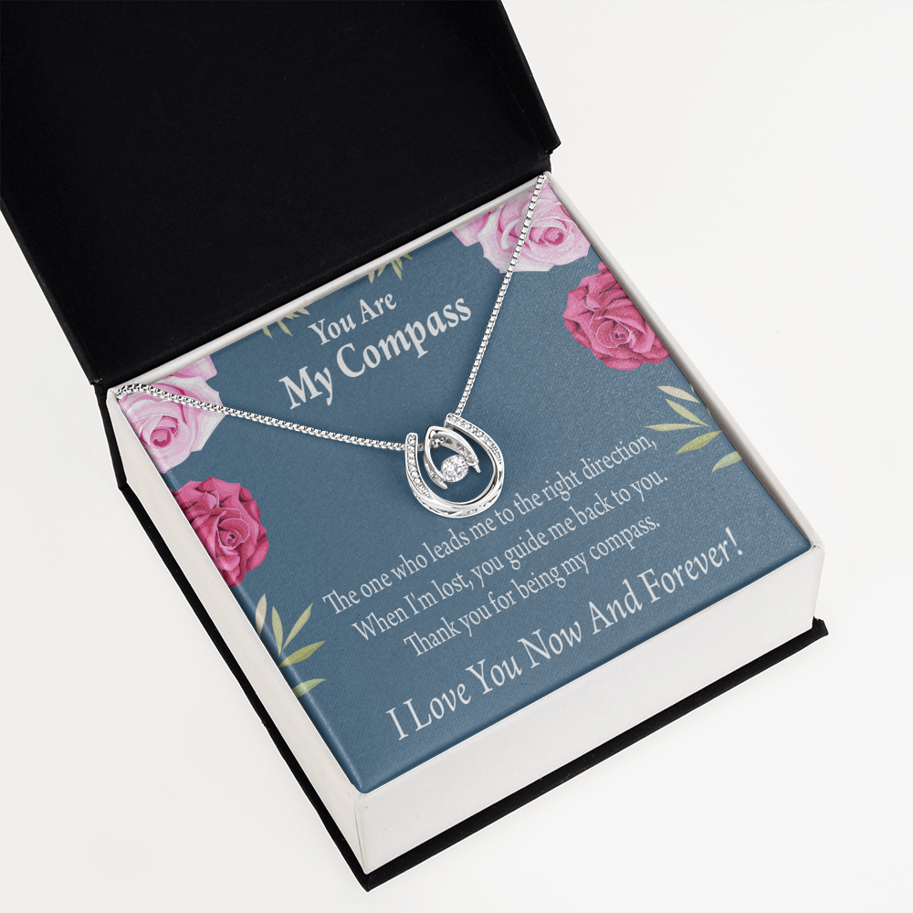 To My Girlfriend My Compass Lucky Horseshoe Necklace Message Card 14k w CZ Crystals-Express Your Love Gifts