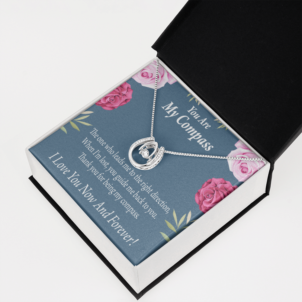 To My Girlfriend My Compass Lucky Horseshoe Necklace Message Card 14k w CZ Crystals-Express Your Love Gifts