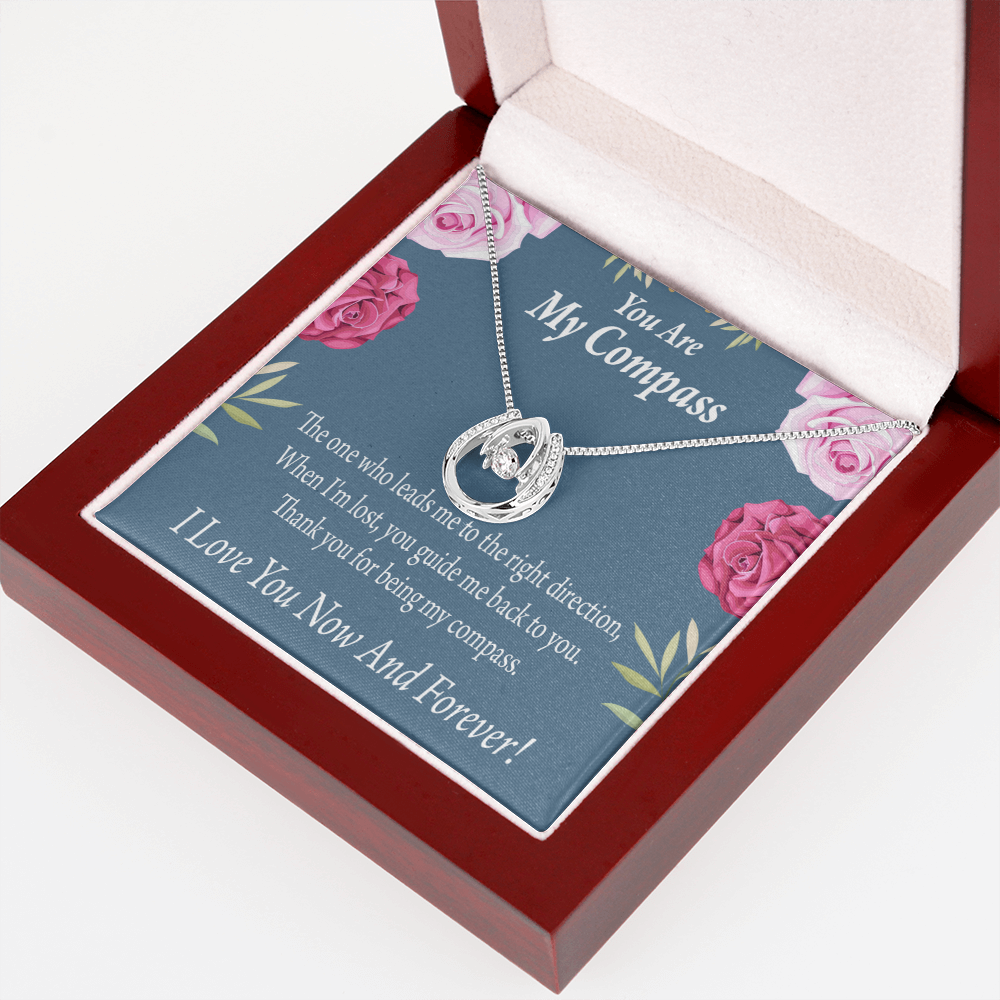 To My Girlfriend My Compass Lucky Horseshoe Necklace Message Card 14k w CZ Crystals-Express Your Love Gifts