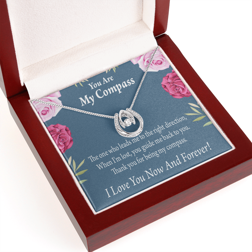 To My Girlfriend My Compass Lucky Horseshoe Necklace Message Card 14k w CZ Crystals-Express Your Love Gifts