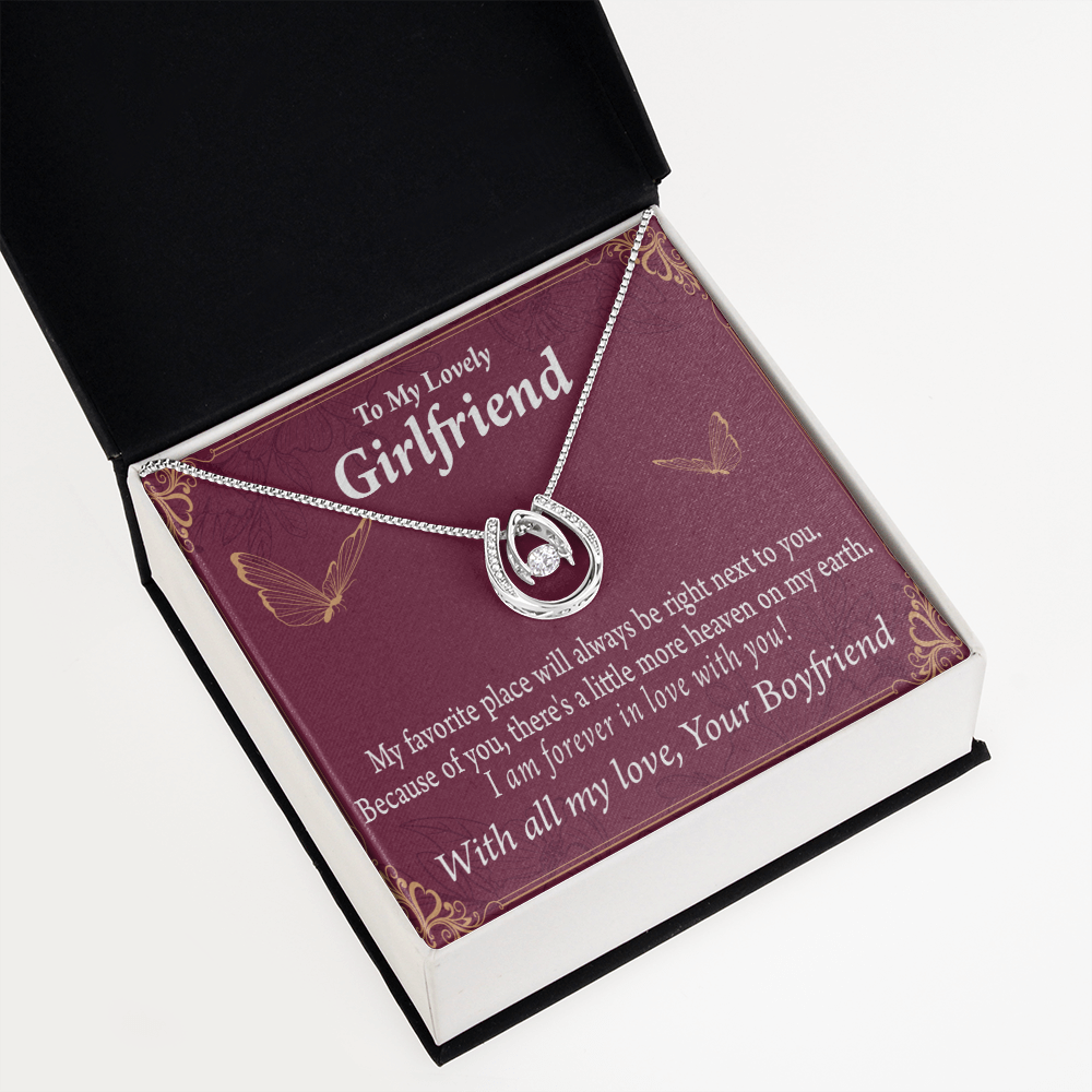 To My Girlfriend My Favorite Place Lucky Horseshoe Necklace Message Card 14k w CZ Crystals-Express Your Love Gifts