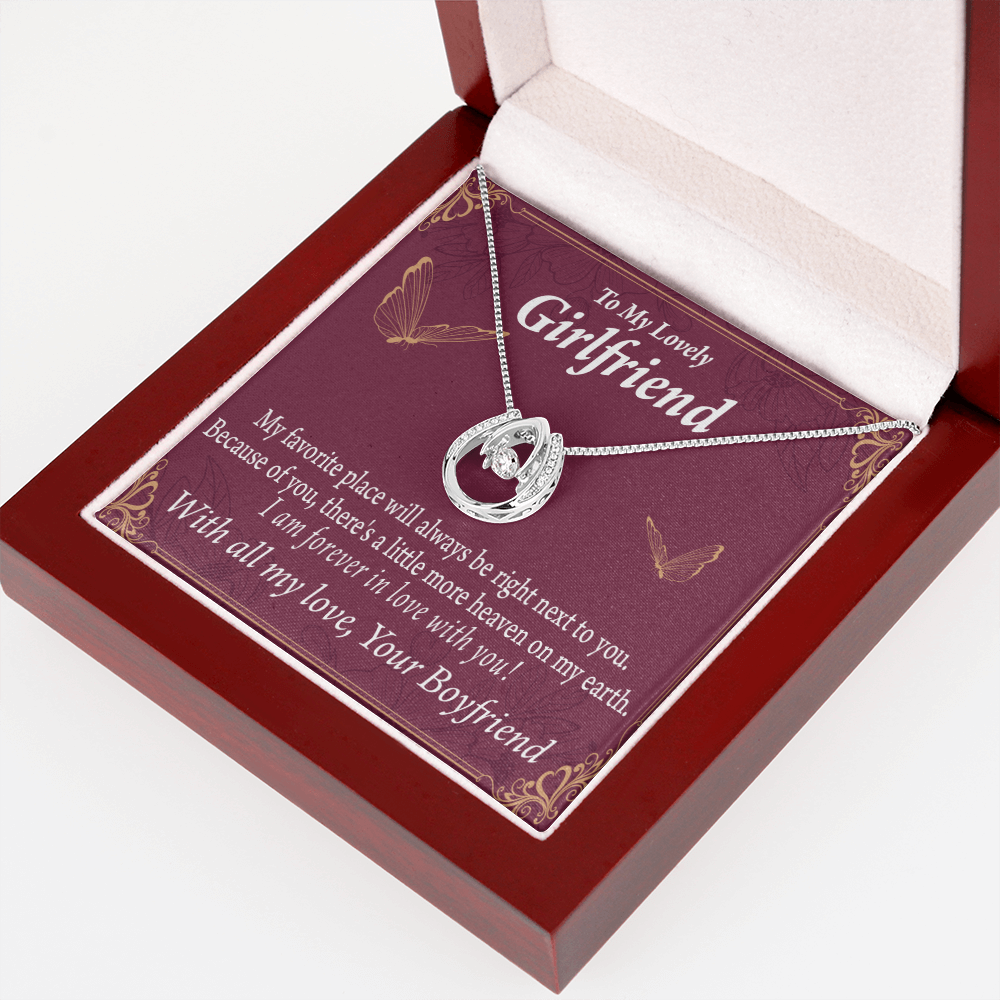 To My Girlfriend My Favorite Place Lucky Horseshoe Necklace Message Card 14k w CZ Crystals-Express Your Love Gifts
