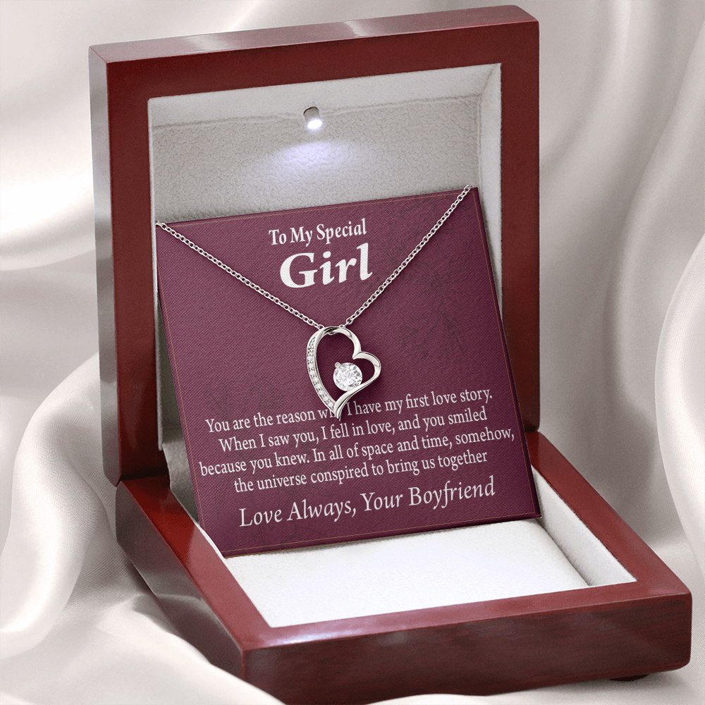 To My Girlfriend My Girlfriend The Reason For First Love Story Forever Necklace w Message Card-Express Your Love Gifts