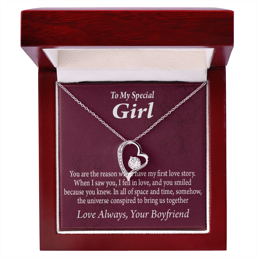 To My Girlfriend My Girlfriend The Reason For First Love Story Forever Necklace w Message Card-Express Your Love Gifts