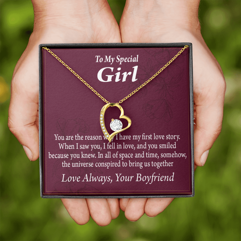 To My Girlfriend My Girlfriend The Reason For First Love Story Forever Necklace w Message Card-Express Your Love Gifts