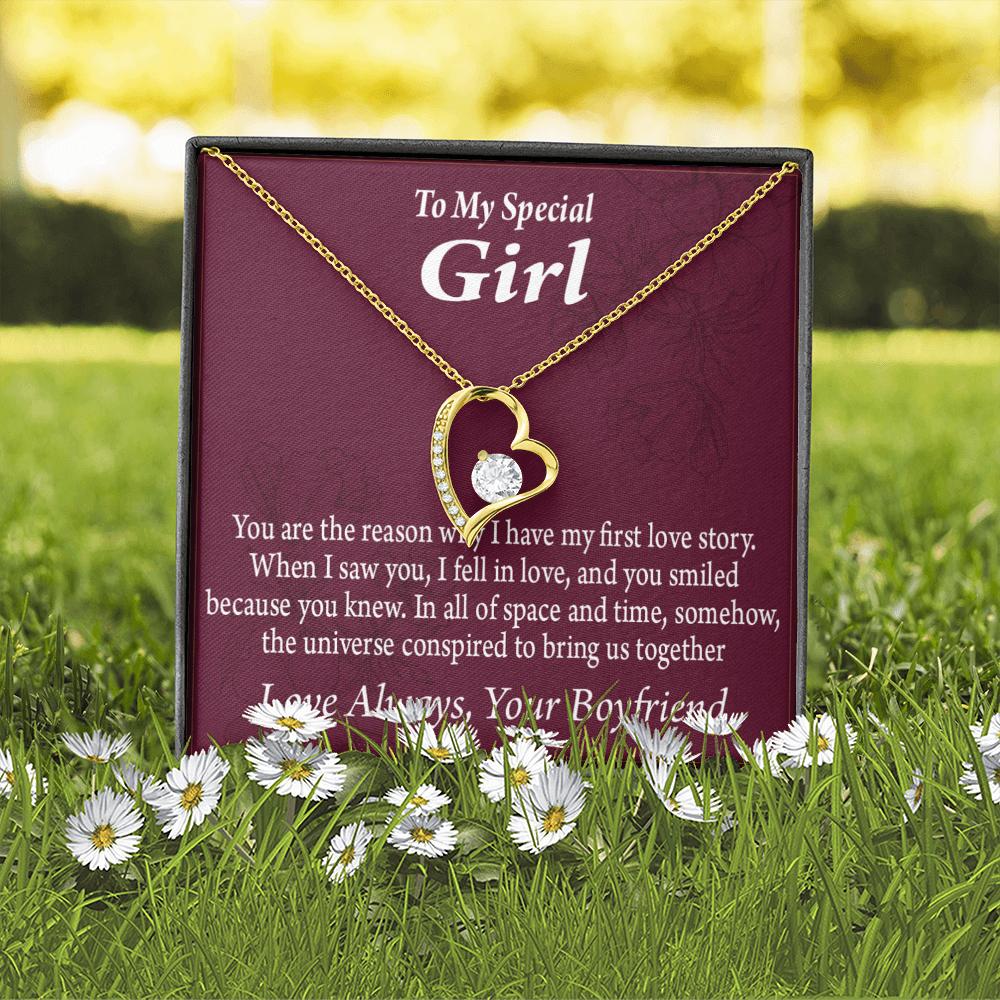 To My Girlfriend My Girlfriend The Reason For First Love Story Forever Necklace w Message Card-Express Your Love Gifts