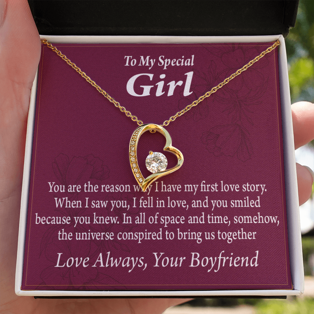 To My Girlfriend My Girlfriend The Reason For First Love Story Forever Necklace w Message Card-Express Your Love Gifts